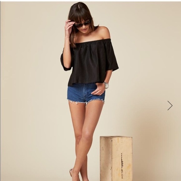 REFORMATION Tomato Off Shoulder Linen Top Crop Blouse Black Womens Size XS - Picture 12 of 12